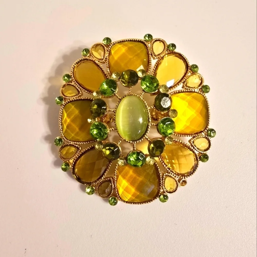 EUC Brooch, Lime / Olive Green And Gold